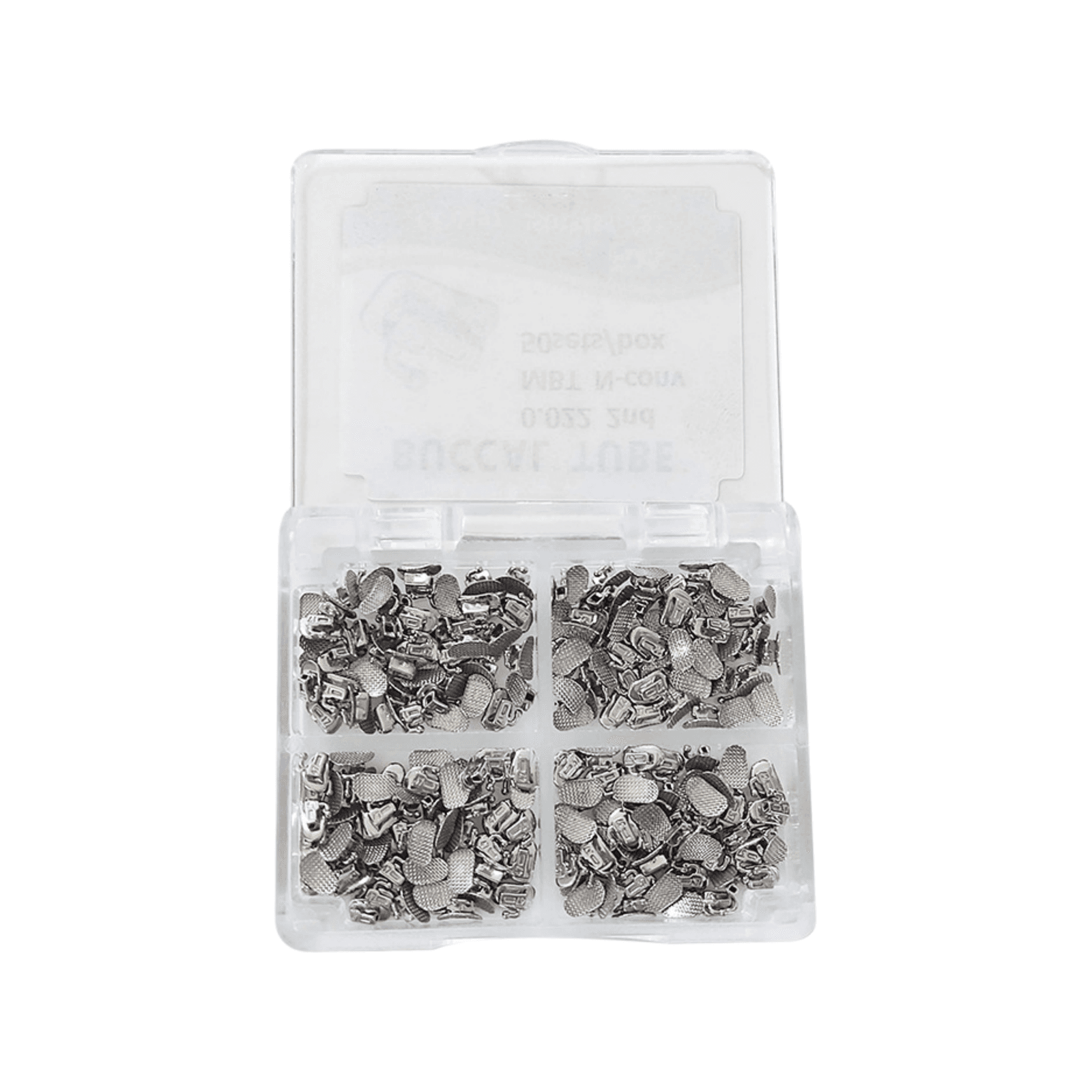 Compartment box containing bondable buccal tubes with hooks
