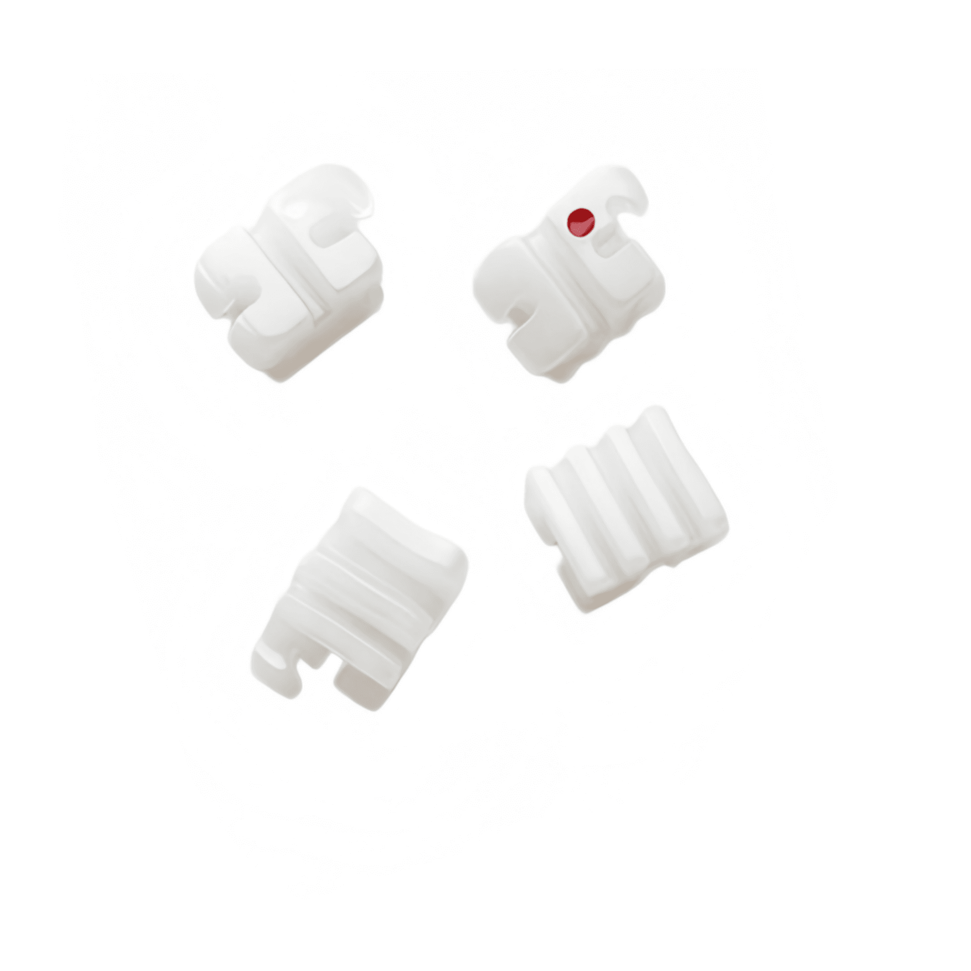 Ceramic orthodontic brackets shown from multiple angles