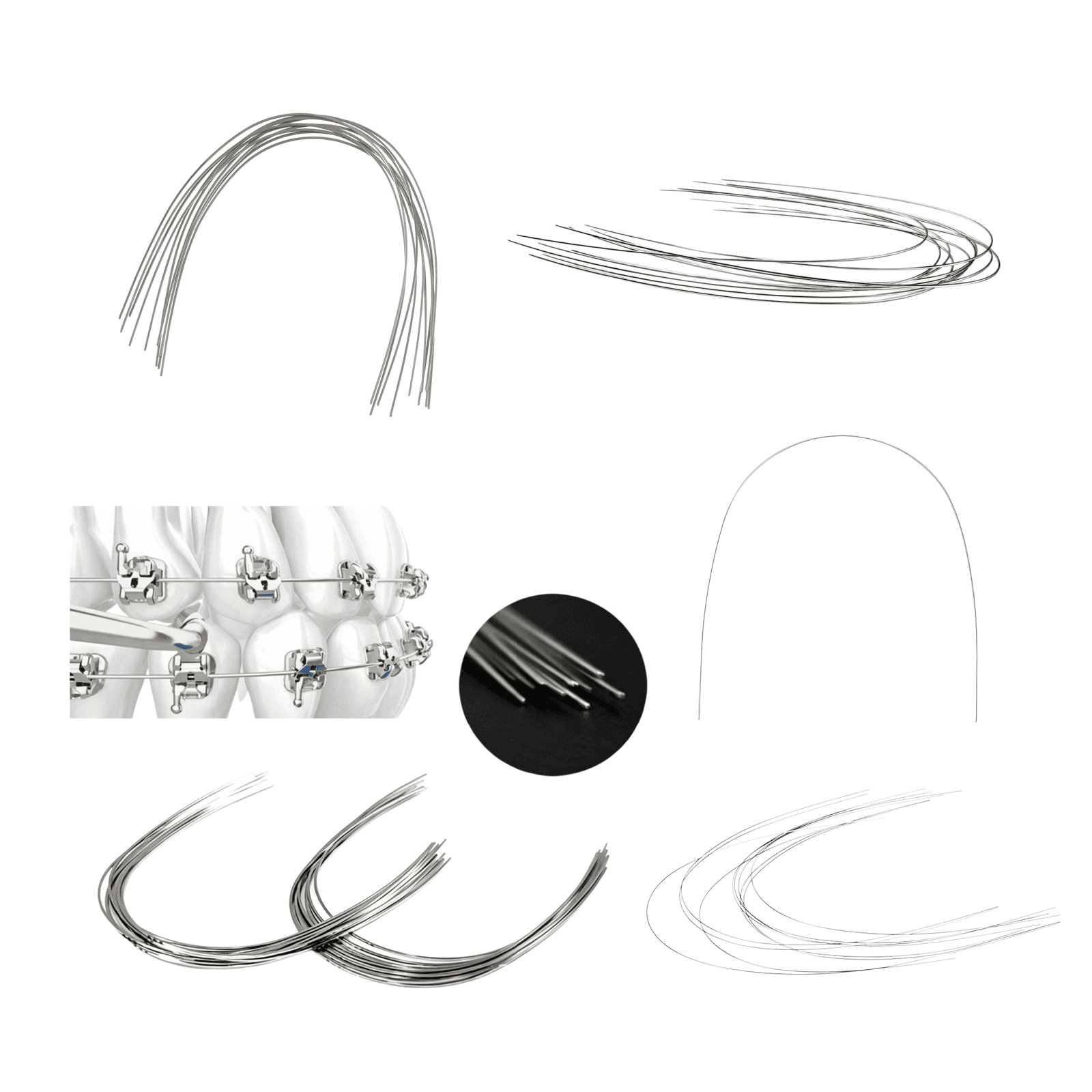 Orthodontic archwire family shown in multiple preformed configurations