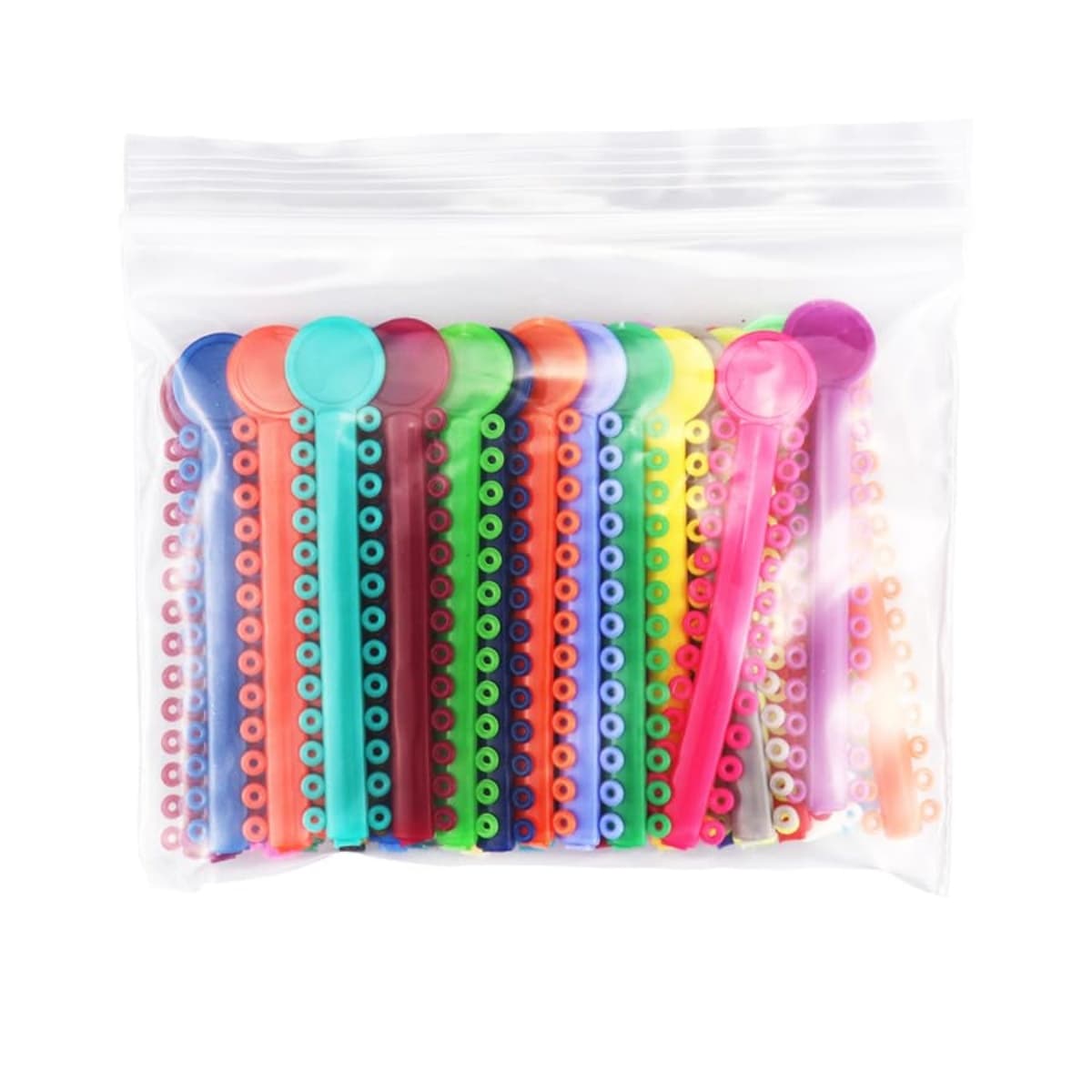 Assorted long-stick ligature ties in a plain bag