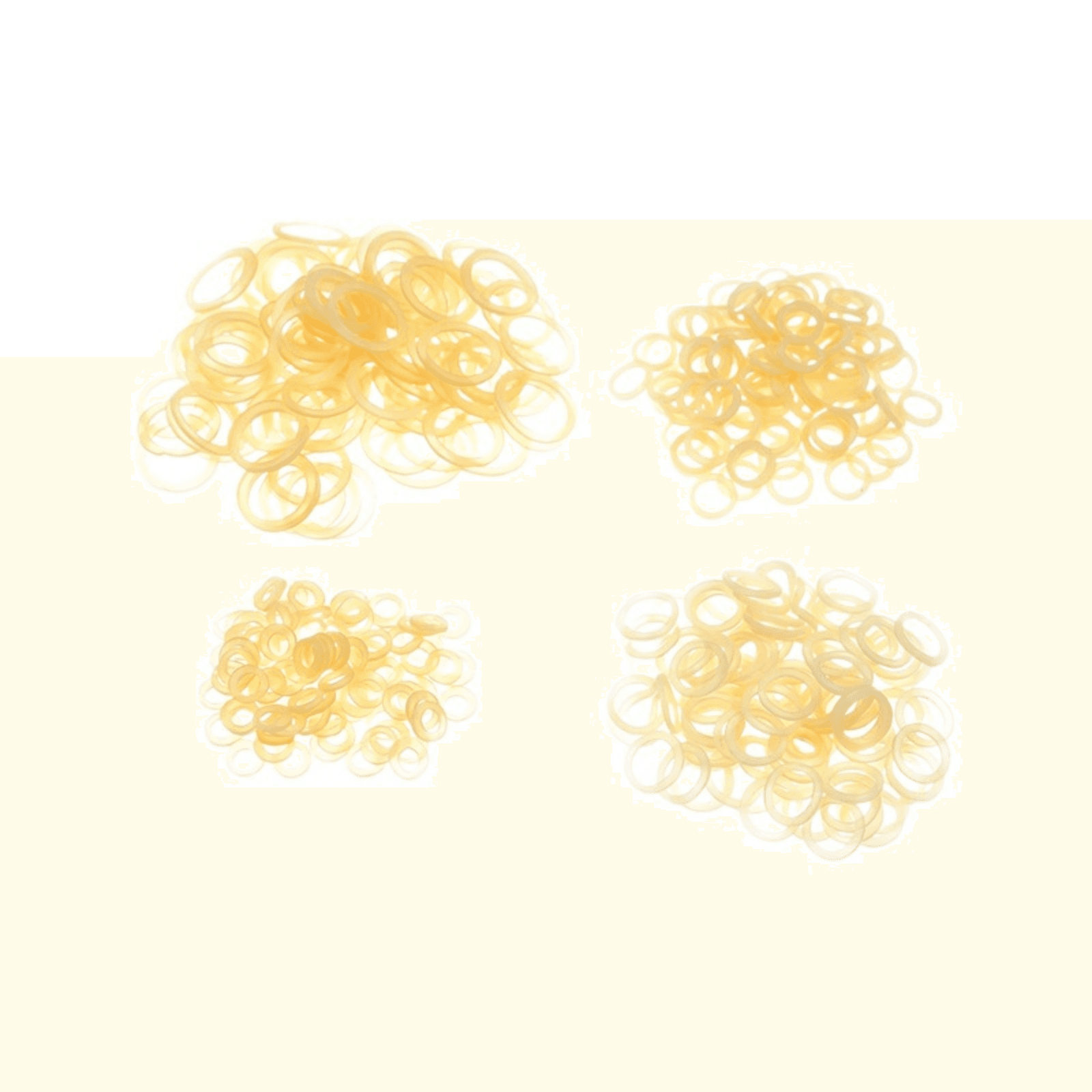 Loose orthodontic elastics arranged by visible size